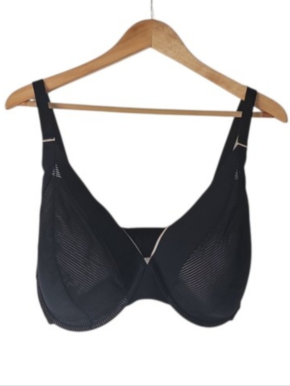 ThirdLove Shadow Stripe Plunge Bra Women’s 36G Black Sheer Underwire Lingerie